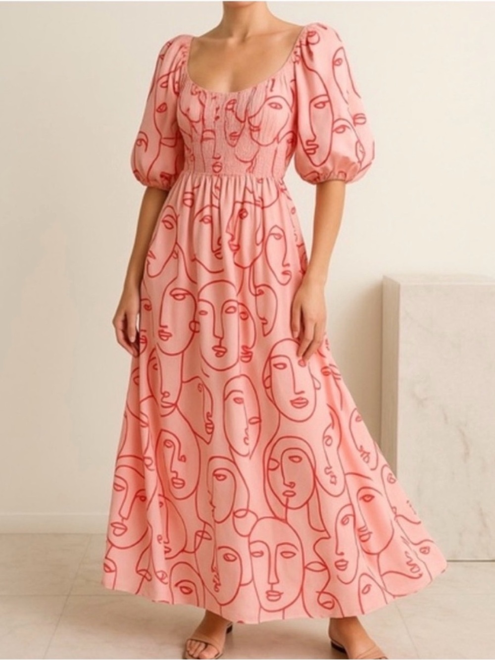 La Ligne Lola Silk Maxi Dress x Hanna Barczyk abstract face